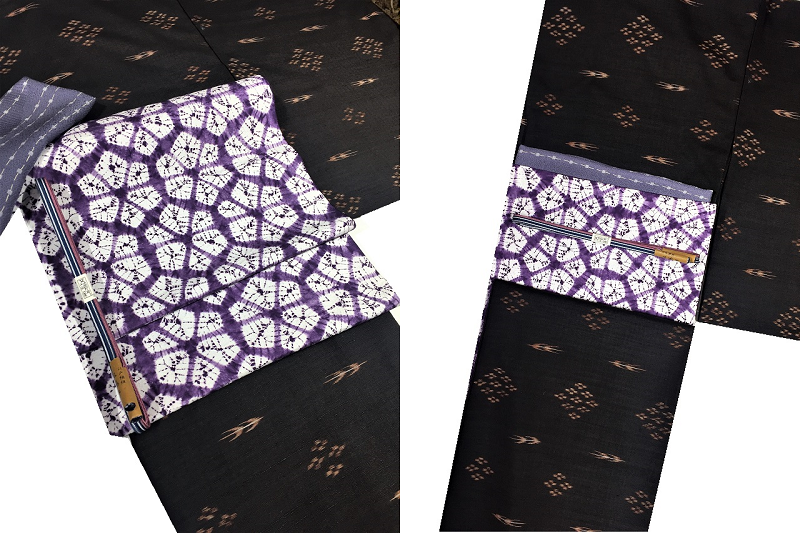 紫根 貴重な紬九寸名古屋帯 絞り染で表したお洒落なデザインが着物姿を 