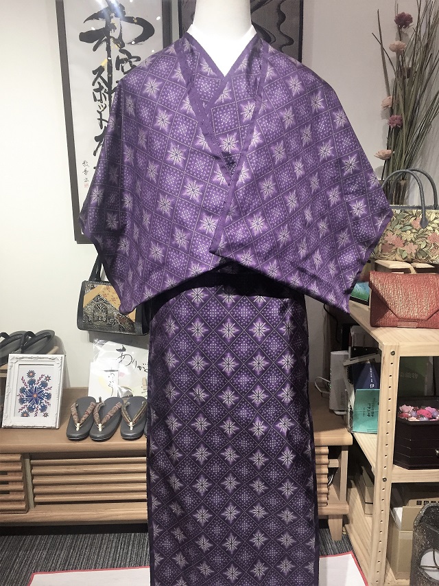大島紬 割り込み絣 藍大島