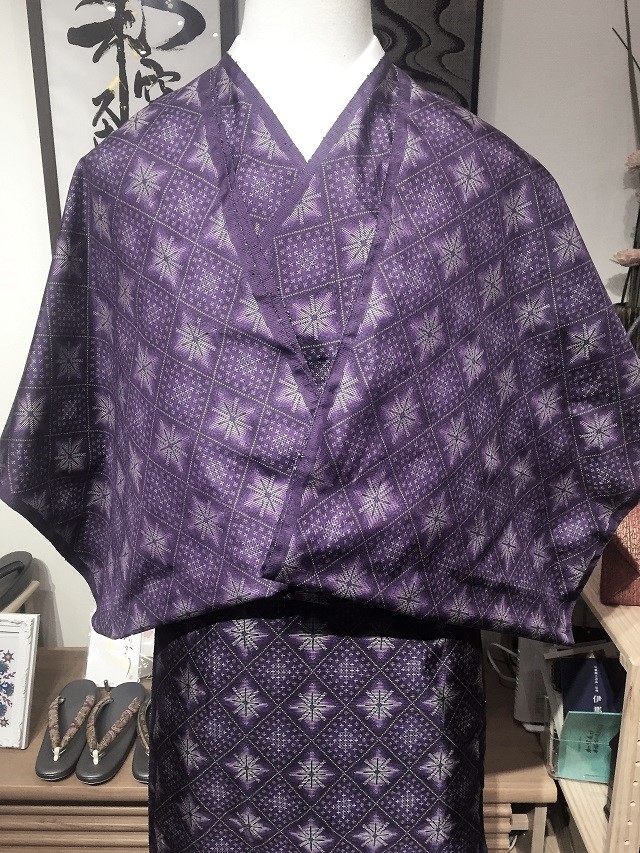 大島紬 割り込み絣 藍大島