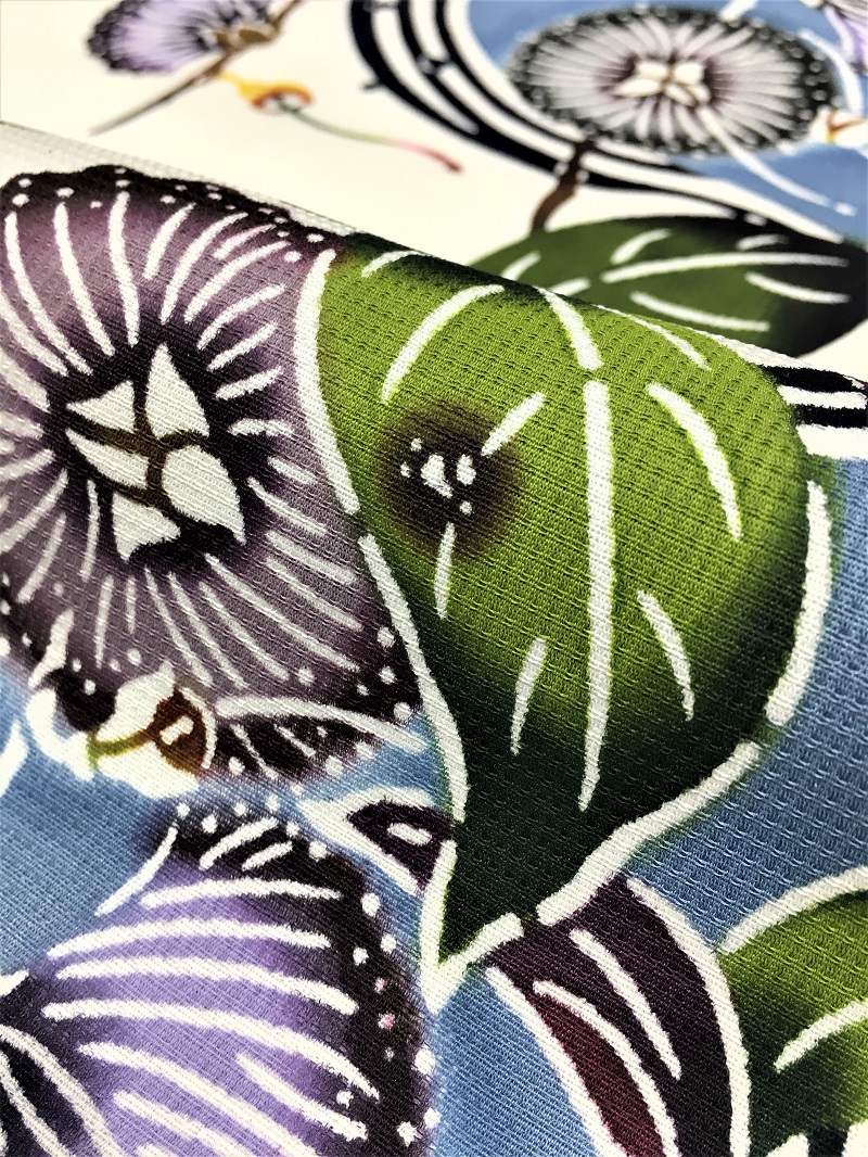 琉球紅型染九寸名古屋帯｜ 幻想的な色使いで神秘的なサガリバナ