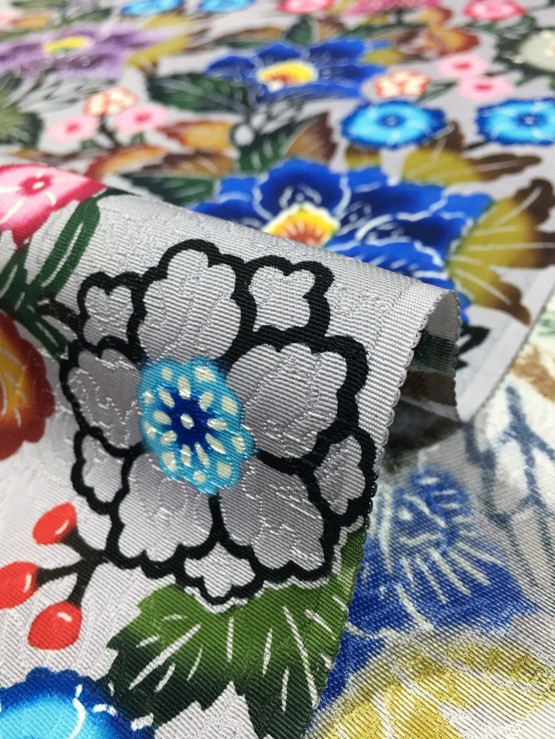 お買い得品 本場琉球紅型 南の国 花織文様 九寸名古屋帯 証紙付き 未 