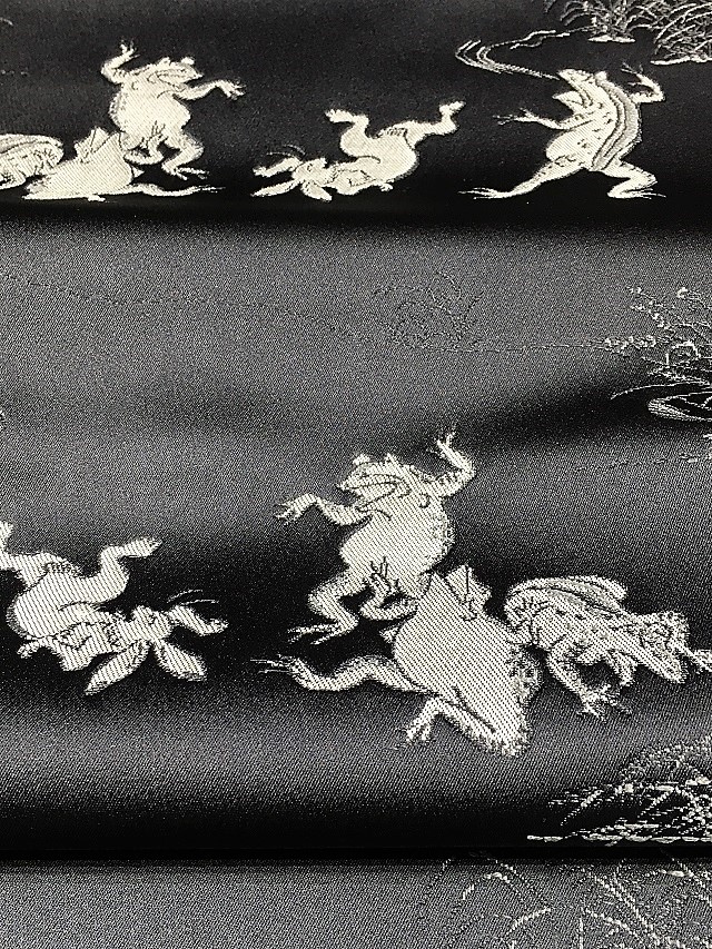 【西陣織 となみ織物　仙福屋】【袋帯】【緞子織】【鳥獣人物戯画】【黒地】【絹100％ ブラタク製糸】【六通柄 別腹】【送料無料】