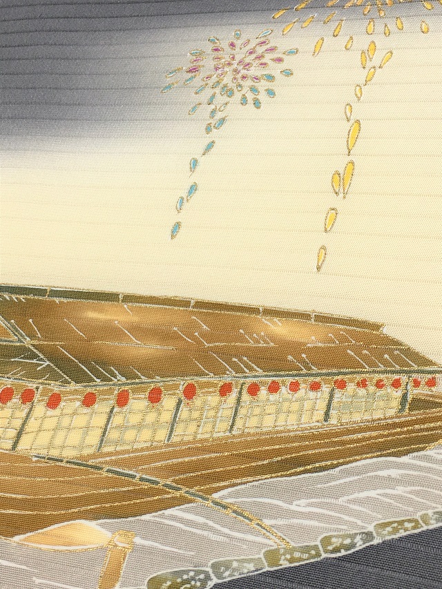 夏帯　屋形船花火