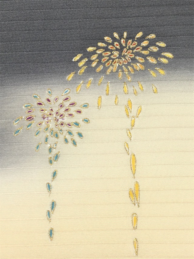 夏帯　屋形船花火