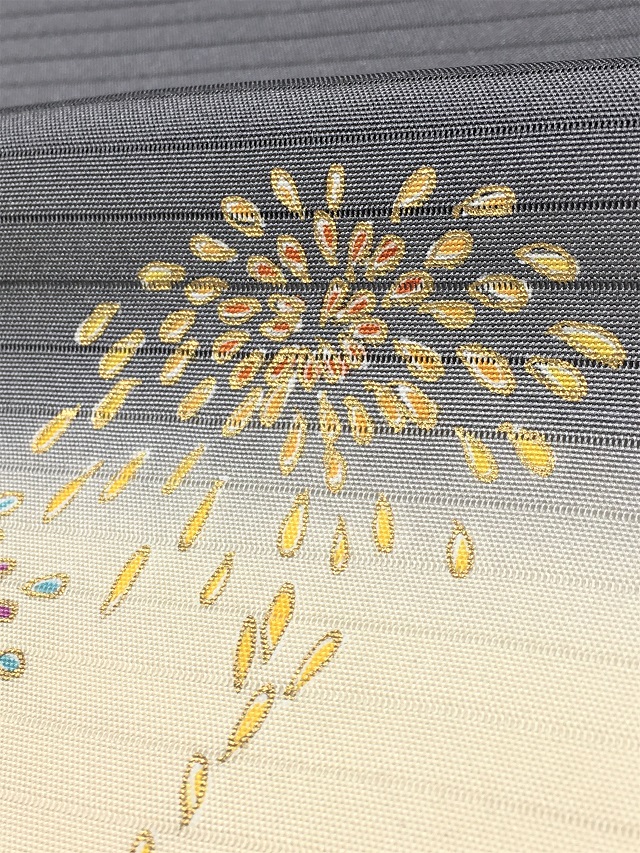 夏帯　屋形船花火