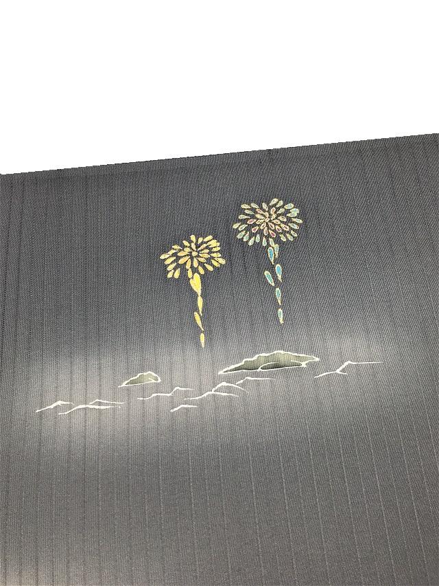 夏帯　屋形船花火