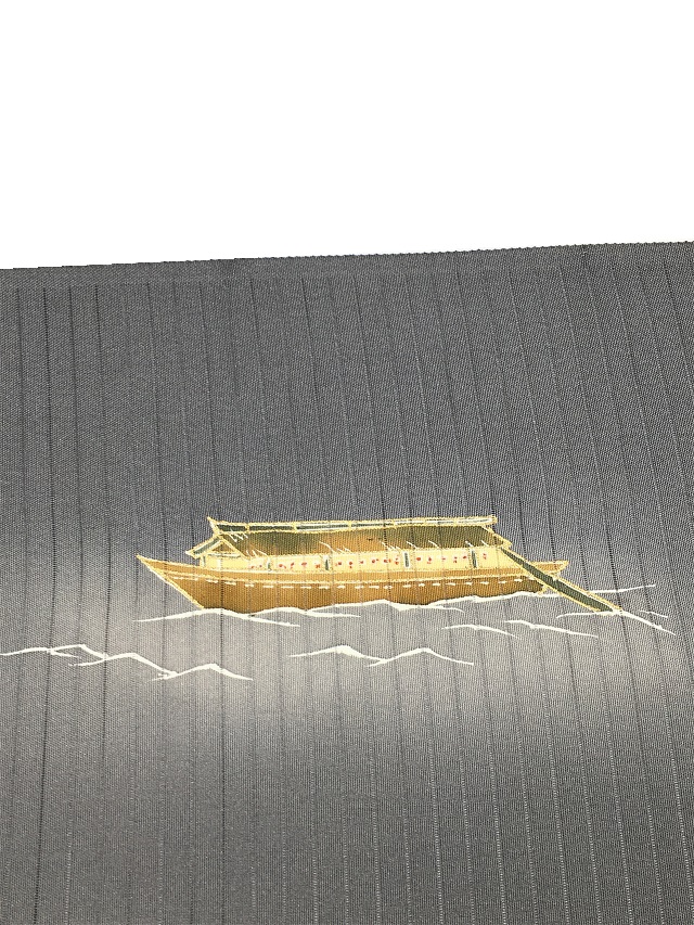 夏帯　屋形船花火