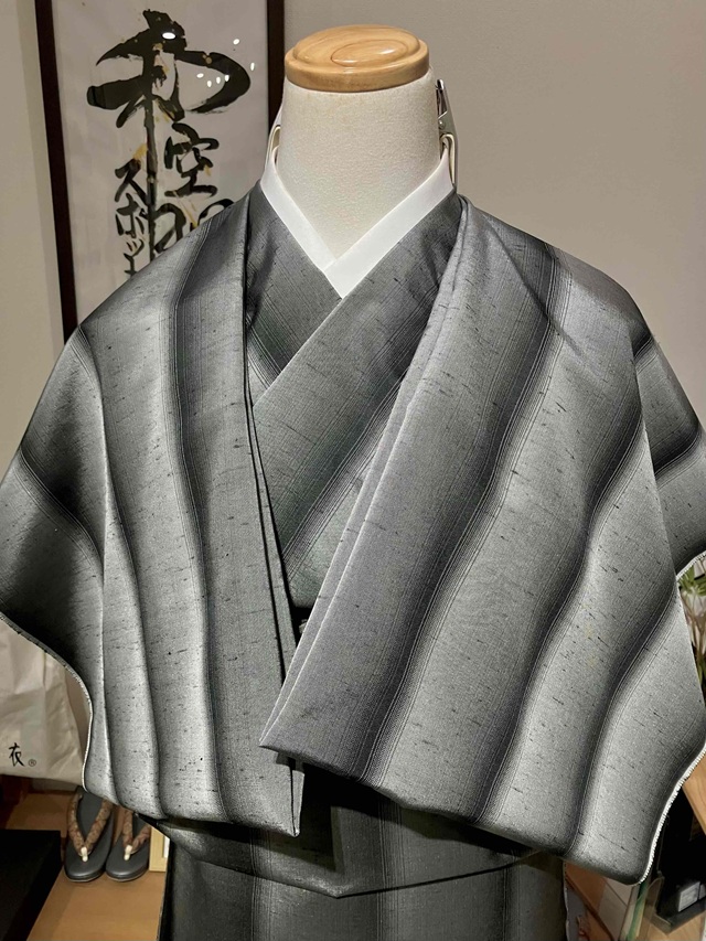牛首紬 先染め 鰹縞