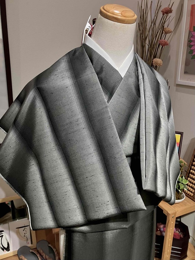 牛首紬 先染め 鰹縞