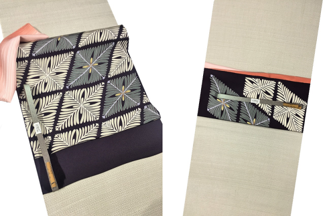 染帯 結城紬着物コーディネート